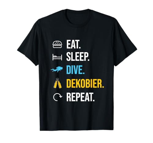 Taucher Zubehör & Geschenke - Eat Sleep Dive Dekobier Repeat - Tauchen Tiefseetaucher T-Shirt Schwarz S Klassisch V-Ausschnitt Kurzarm