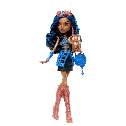 Monster High Gruselige Reproduktion der ursprünglichen Puppe, Robecca Steam-Puppe, reproduzierte Sammelfigur-Nachbildung mit Puppenständer, Tagebuch und Haustier, Pinguin Captain Penny, JHK59
