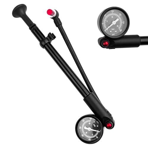 Maxentico Dämpferpumpe Fahrrad, Fahrradpumpe mit Manometer, Federgabelpumpe (Max 300 PSI), Hochdruckpumpe, Gabelpumpe Dämpferpumpen, Dämpfer Pumpe für Federgabel & Heckfederung, MTB, Fahrrad, Rollstuh