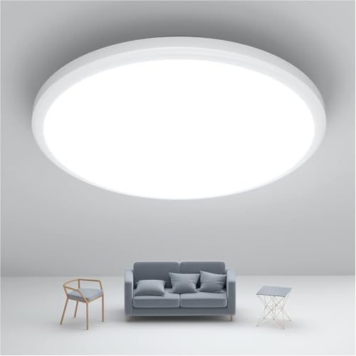 JONMONSM LED Deckenleuchte Flach 25W, IP54 Wasserfest, Ø30cm 2000LM 6500K, Runde LED Deckenlampe für Wohnzimmer, Badezimmer, Schlafzimmer, Küche, Flur, Keller, Balkon, Weiß [Energieklasse C]