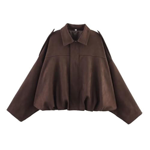 Lederjacke Damen Jacke Übergangs Damenjacken Übergangsjacke Frühjahr Frühling Kurz Blouson Rockige Kleidung Motorradjacke Damenjacke Womens Jacket Frühlingsjacke Leder Bomberjacke Bikerjacke,Kaffee,S