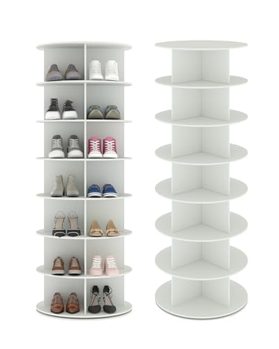 Amveya Schuhschrank Schmal Hoch Weiss, Schuhregal Schmal und Hoch, Drehbarer Schuhschrank, Schuhregal Platzsparend, Shoe Rack Cabinet, Drehbares Bücherregal, 7-stöckige Schuhablage