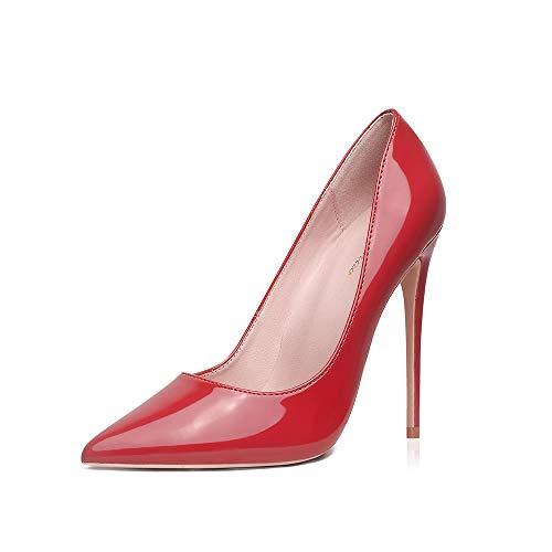 GENSHUO Stiletto Stiletto High Heels, 12CM/4.72IN Damen Pumps Spitz Party High Heels Sexy Basic Schuhe Damen Geschlossen Abendschuhe Lack/Wildleder ，Rot 38 EU(8 US)
