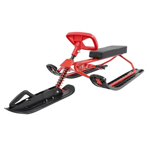 Schlitten mit Lenkrad für Kinder & Erwachsene, Snowracer Rennrodel Bob Lenkschlitten mit Bremse, Zugseil & gepolstertem PU Sitz, bis 100 kg Tragkraft, Wintersport Schlitten für Schnee & Rodelhang