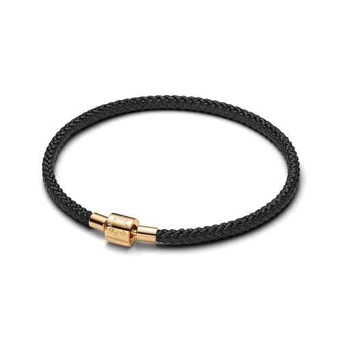 PANDORA Moments Schimmerndes Schwarzes Kordel-Armband mit 14K vergoldeter Metalllegierung, Kompatibel Moments, Größe: 18cm, 564530C01-S2