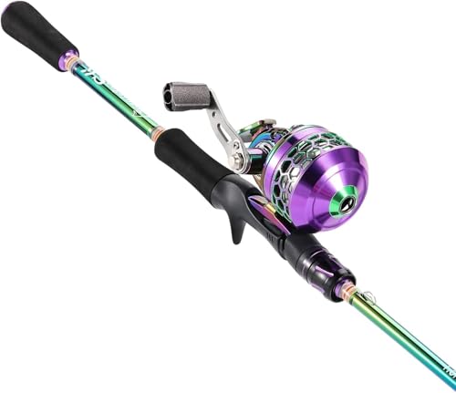 Yun Nong Angelrute und Rolle, 2-teilig, tragbar, leicht, Wurfrute mit Spincastrolle, Reise-Angelruten-Set für Süßwasser
