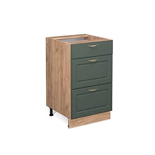 Vicco Küchenunterschrank Fame-Line, Grün-Gold Landhaus, 50 cm ohne Arbeitsplatte, zur Kombination mit weiteren Modulen der Fame-Line Serie