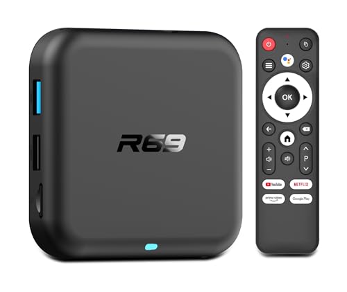 Android 14.0 TV Box, R69 Android Box 2GB RAM 32GB ROM RK3518 Quad-Core ARM Cortex-A53 Mali-450, Android TV Box Soporte 2.4/5.0GHz BT 5.0 Con 4K UHD y 100M Ethernet USB 3.0/2.0 TV Box