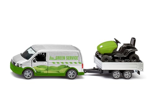 Siku 2005 VW T6 mit Rasentraktor, 1:50, Metall/Kunststoff, Silber-Grün