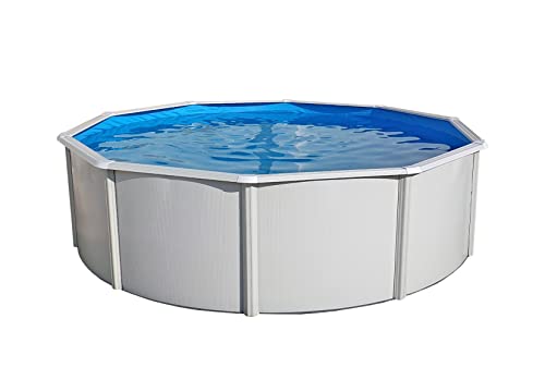 Steinbach Stahlwandpool Set Highline – 012610 – Ø 350 x 132 cm – Robuster Pool in Weiß für bis zu 11.500 l Wasserinhalt – Mit winterfester blauer Innenfolie und zahlreichem Zubehör