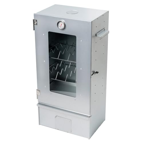 Räucherofen aus Stahlblech mit Zubehör - Räucherschrank für Holz mit Räucherhaken & 1 kg Räuchermehl - Thermometer - für Fisch, Fleisch & Gemüse