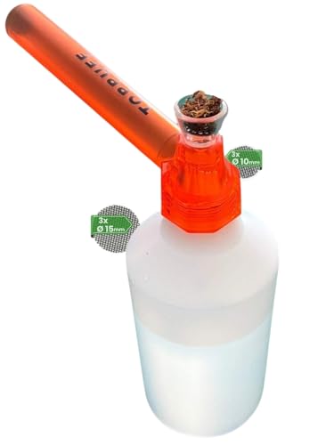 EKNA Flaschenaufsatz Festival Kit - Mit Chillum aus Borosilikatglas - Wasserpfeife Zubehör Set klein in Orange inkl. 6x Einlegesiebe (3x 15mm & 3x 10mm)