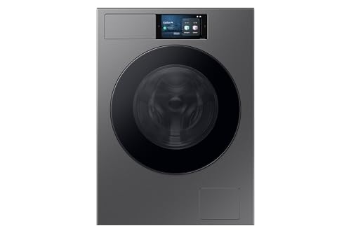 Samsung BESPOKE AI Laundry WF90F09C4S/U3 Waschmaschine Freistehend, 9 kg, WLAN, Ecodosator, AI Home Display, Energieklasse A-55%, Gehäuse: Dark Silver Steel, Bullauge: Schwarz, 60 x 85 x 60 cm