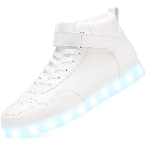 APTESOL Unisex LED Leucht Schuhe High-Top Licht Blinkt Sneaker USB Aufladen Shoes für Damen Herren (Weiß,42)