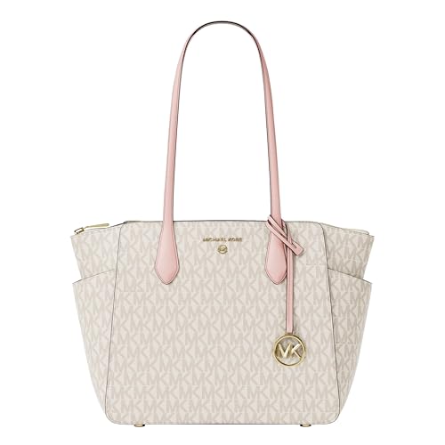 Michael Kors Marilyn Mittelgroße Tragetasche mit Reißverschluss, Goldfarbene Hardware/Mk Signature/Powder Blush Multi, 15.5 inches x 10 inches x 4.5 inches, Marilyn Mittelgroße Tragetasche mit