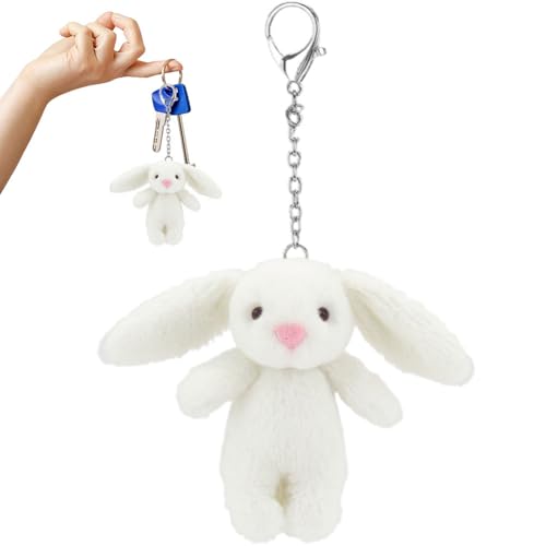 SZJFYMQ Schlüsselanhänger Hase Fluffy, Schlüsselhalter Schultütenanhänger Kaninchen,Taschenanhänger Handtasche Autoschlüssel Dekoration,Kleines Kaninchen Plüsch Spielzeug Anhänger (Weiß)