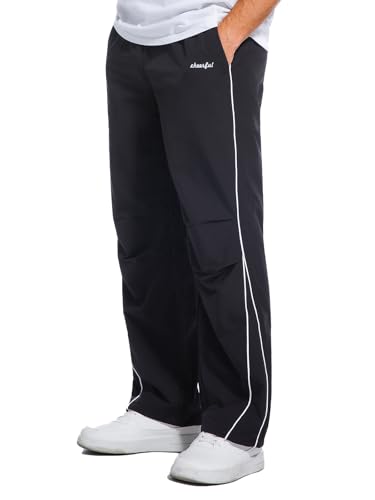 HAWILAND Jogginghose Herren Baggy Lange Traininghose Leichte Breite Freizeithose mit Taschen für Sport Gym Fitness Schwarz M