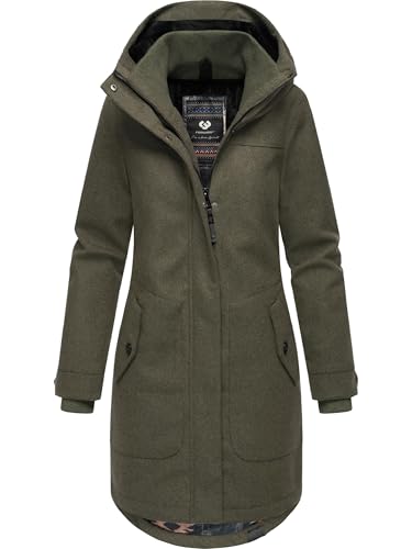 Ragwear Damen atmungsaktiver langer Wintermantel in Wollmantel-Optik warme Winterjacke Jannisa Coat YOUMODO Dark Olive Gr. M