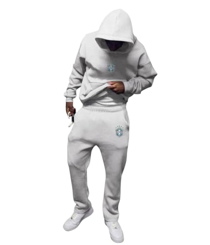 ORANDESIGNE Herren Tracksuit 2 Piece Unisex Damen Trainingsanzug Y2K Hip Hop Streetwear Hoodie Sportanzug Sporthose Buchstaben Druck Lose Sweatshirt A Grau L
