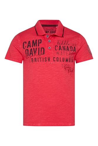 Camp David Herren Poloshirt mit Label-Applikationen Red Orange, XXL