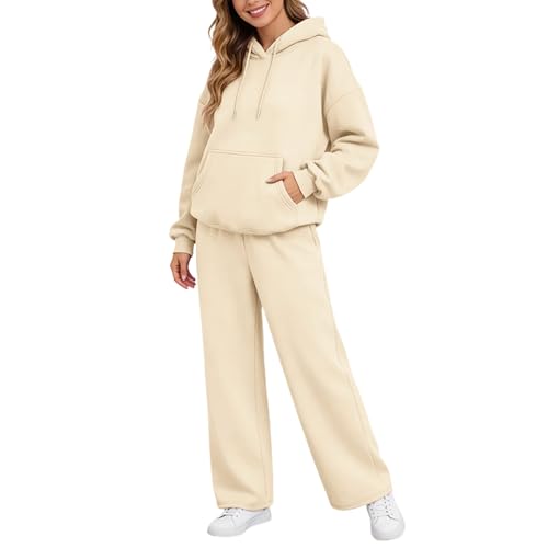 Generisch Jogging Anzug Damen Set Trainingsanzug Damen Zweiteiler Elegant Sport Anzug Für Tracksuit Jogginganzug Set Jogginghose Baumwolle Hausanzug 2 Teiler Jogging Große Größen 001 Beige, L