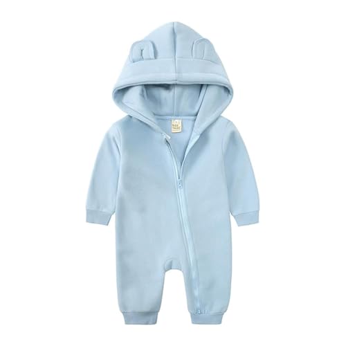 Alunsito Neugeborenes Baby Junge Mädchen Kleidung Säugling Hoodie Strampler Langarm Solid Farbe Ein Stück Jumpsuit Bodysuit Outfit 59 Blau 0-3 Monate