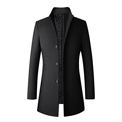 Generisch Wintermantel Herren Lang Warm,Wollmantel Herren Slim Fit Mittellang Trenchcoat Warm Der Stehkragen Einreiher Leger für Herbst Und Winter