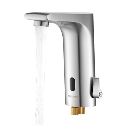 VEVOR berührungsloser Waschtischhahn (L-förmig) Badezimmer, automatische Waschtischarmatur, freihändig einstellbarer Einhebelmischer, batteriebetriebener Wasserhahn gebürstetes Nickelsilber