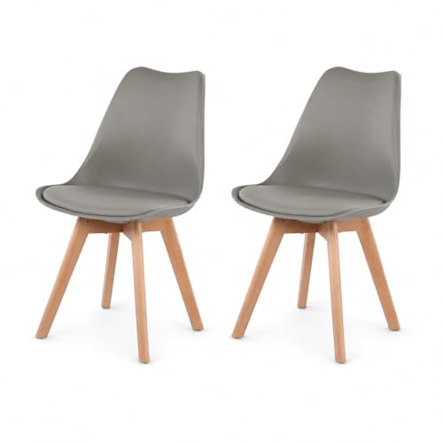 EGGREE 2er Set Esszimmerstühle mit Massivholz Buche Bein SGS Geprüfter, Retro Design Gepolsterter lStuhl Küchenstuhl Holz, Grau