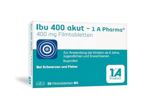 Ibu 400 akut – 1 A Pharma® | 50 Stk | Bei Schmerzen und Fieber | Mit Ibuprofen | Gut verträglich | Für Ihre Hausapotheke