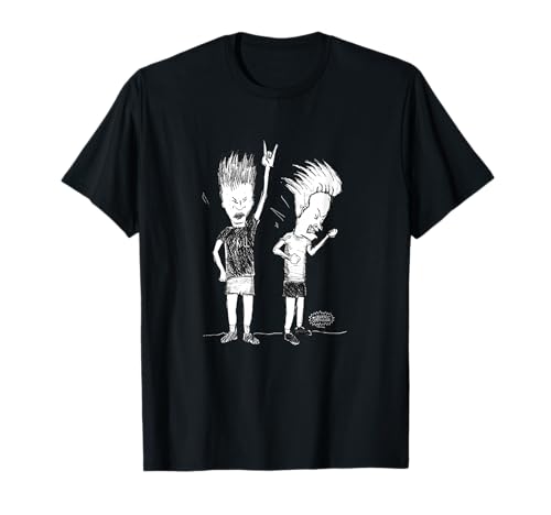 Beavis and Butt-Head Rock Dekoriertes Unisex T-Shirt, Schwarz, S, Klassische Passform, Cartoon Graphic, Erwachsenen, Cartoon-Fans