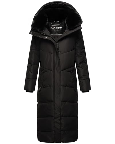 Navahoo Damen Wintermantel warmer Steppmantel extralang mit abnehmbarer Kapuze Hingucker XIV Black Gr. M