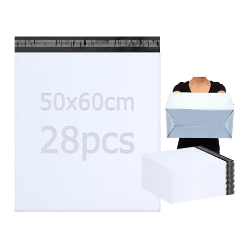 PDKKFF 28 Stück 50x60cm Versandtaschen Groß, Versandbeutel, Versandtüten für kleidung, Shipping bags, Versandtasche Plastik mit Selbstklebeverschluss blickdicht