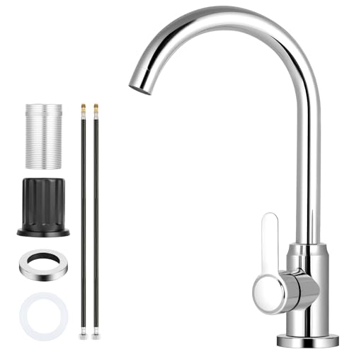 Flintronic Wasserhahn Küche, Spültischarmatur mit Wasserspar Aerator, Mischbatterie Küche 360° Schwenkbar, Spültischarmatur Edelstahl mit Hohem Bogen, Einhebel Armatur, Mischbatterie Küche