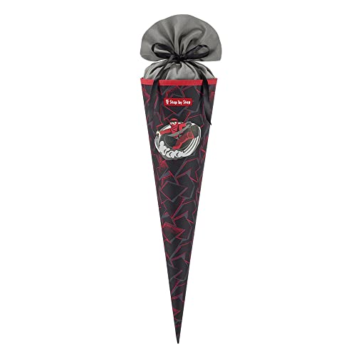 Step by Step Schultüte Ninja Yuma, schwarz-rot, passend zum Schulranzen, aus recycelten PET-Flaschen, Verschluss aus Stoff, 5L Füllvolumen, 70 cm Höhe, für die 1. Klasse