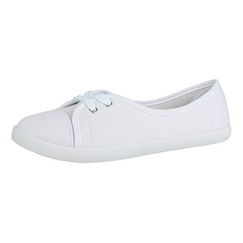 Elara Damen Ballerinas Sneaker Schnürer Chunkyrayan 1413 Weiss-39