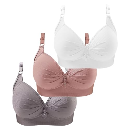 Gyaimxfu 3er Pack BH Damen Ohne Bügel Push Up Baumwolle Set, Sexy Starker Halt für Große Brüste, Weich Bequem Klassisch Mit Verstellbarem für Alltag