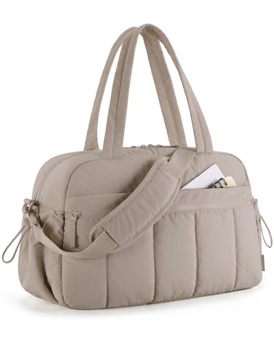 BAGSMART Puffer Reisetasche, Sporttasche Damen 24L Weekender Wickeltasche Wasserabweisend Travel Bag Handgepäck Gym Bag Kliniktasche Geburt Krankenhaustasche Mit PVC Nasse Tasche Für Fitness, Kamel