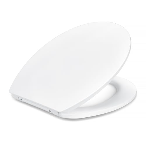 Amazon Basics Toilettensitz O-Form, Soft-Close-Funktion, Schnellverschluss-Scharniere, Universalgröße, Antistatische Urea- und Porzellanbeschichtung, Weiß