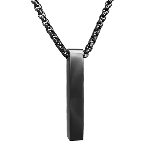RUGGED steel - Herren Edelstahl Kette mit stylischem Stab Anhänger - inkl. Schmuck-Box (60 cm/schwarz)