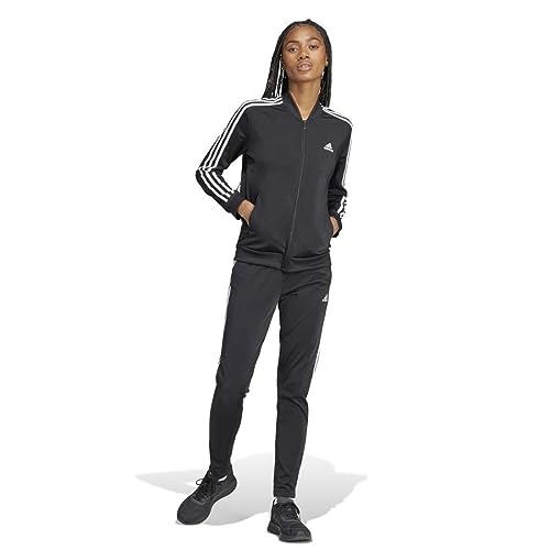 Adidas, Essentials 3-Stripes, Trainingsanzug, Oben: Schwarz/Weiß Unten: Schwarz/Weiß, M, Frau