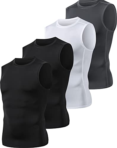 HOPLYNN 4er Pack Kompressionsshirt Herren Tank Tops Sport Ärmelloses Funktionsunterhemd Laufshirt für Training Gym 2Schwarz Grau Weiß 2XL
