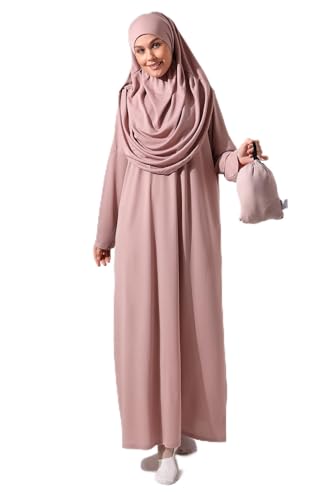 ihvan online, Muslime Kleider für Frauen, Einteiliges Langarm-Hijab-Abaya-Ganzkörper-Islamgebetkleid, Rose, X-Small-XX-Large