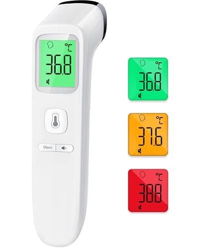 Fieberthermometer Kontaktlos Stirnthermometer, Digitales Infrarot Thermometer für Babys und Erwachsene mit sofortigen genauen Messwerten, Fieberalarm, LCD-Anzeige und 35 Speicherabruf (Weiß)