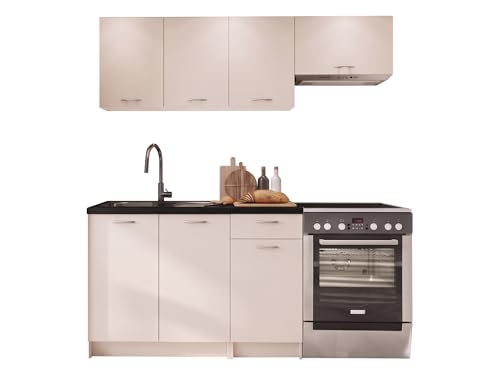Mirjan24 Küchenzeile Mela 180 (Cashmere/Schwarz, ohne LED)