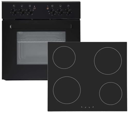 PKM Einbauherd Set | Backofen | Glaskeramikkochfeld rahmenlos | Oberhitze & Unterhitze | schwarz