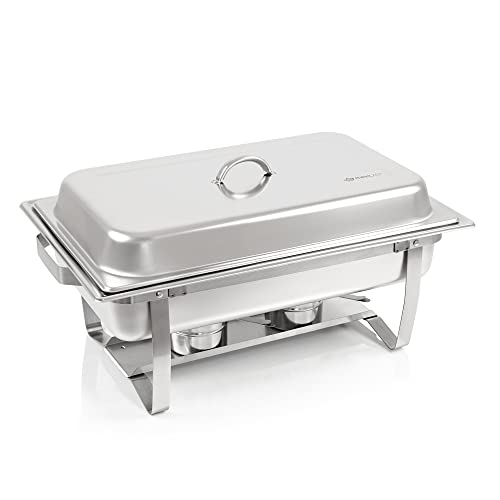 Mahlzeit Chafing Dish | Edelstahl Warmhaltebehälter Essen | Speisenwärmer, Speisebehälter, Buffet Wärmer, Wärmebehälter | Rechaud für Catering, Buffet und Party (Cannes (3X 1/3 GN-Behälter))