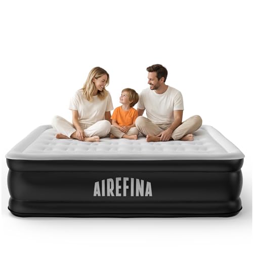 Airefina Luftbett 2 Personen, Luftmatratze Selbstaufblasend mit Integrierter Pumpe, Aufblasbare Matratze in 3 Minuten, Luftbett für Camping &Heimgebrauch, Langlebig Gästebett -203 x 152 x 46cm