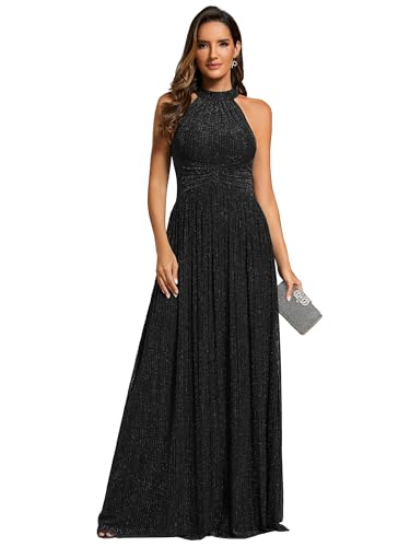 Ever-Pretty Abendkleider Elegant für Hochzeit Ärmellos Kleid Elegant Damen Festlich Lang Ballkleid Maxi Hell A Line Schwarz 36