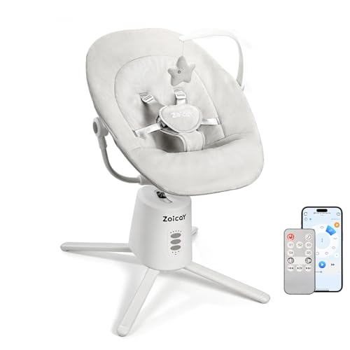 Babywippe Verstellbare Rückenlehne Zoicay Babywippe Elektrisch mit 3 Schwingmodi Fernbedienung und Bluetooth Steuerung Timing und Musik funktion Babyschaukel Elektrisch Innenraum für 0-9 monate (Weiß)